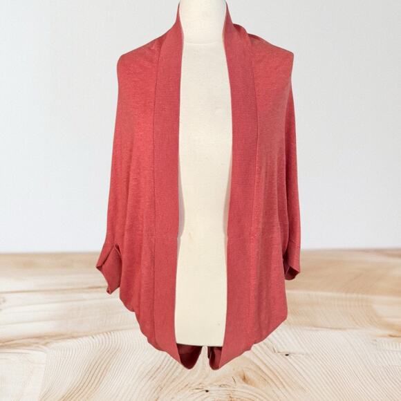 Pure J Jill Sweater Merino Wool Tercel Cocoon Shrug One Size Coral Open Front - Picture 3 of 6